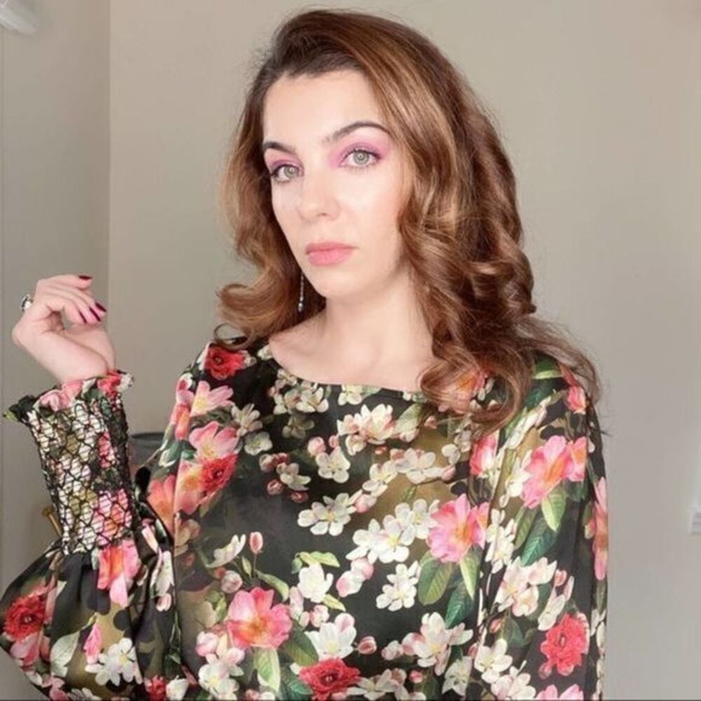 JAYGODFREY Black Floral Smock Sleeve Midi Dress US 6